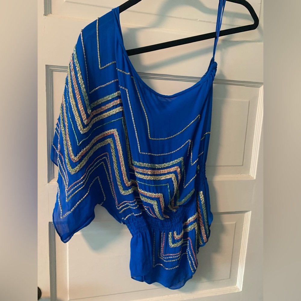 Parker one shoulder beaded blouse